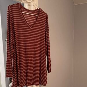 Lane Bryant Brown Striped Long Sleeve Top